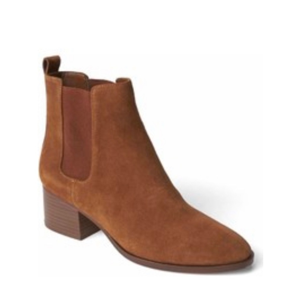 Gap Boho Festival Cognac Suede Chelsea Ankle Boots Block Heel Size 8.5